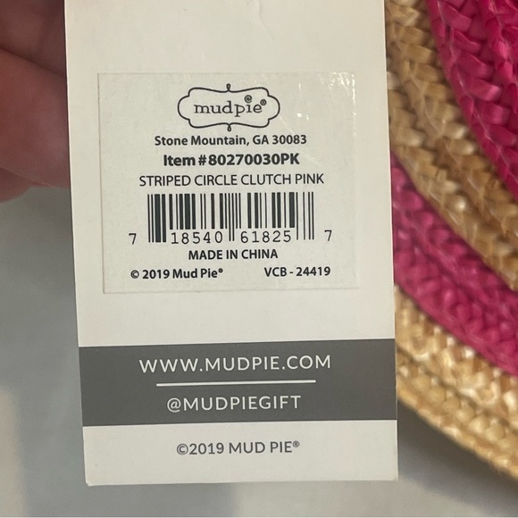 Mud Pie NWT Round Straw Bag with Hot Pink Circles Shoulder Strap and Handles - Picture 9 of 16